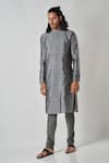 Buy_Bubber Blu_Grey Poly Silk Woven Butti Straight Kurta _at_Aza_Fashions