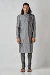 Bubber Blu_Grey Poly Silk Woven Butti Straight Kurta _Online_at_Aza_Fashions