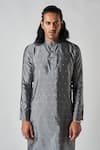 Buy_Bubber Blu_Grey Poly Silk Woven Butti Straight Kurta _Online_at_Aza_Fashions