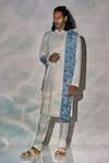 Bubber Blu_Off White Cotton Textured Kurta _at_Aza_Fashions