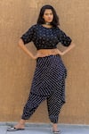 Buy_Dyelogue_Black Gingham Embroidery Round Neck Dot Blossom Crop Top _at_Aza_Fashions