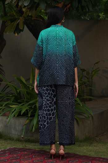Dyelogue_Blue Silk Bandhani Swerve Motif Palazzo _Online_at_Aza_Fashions