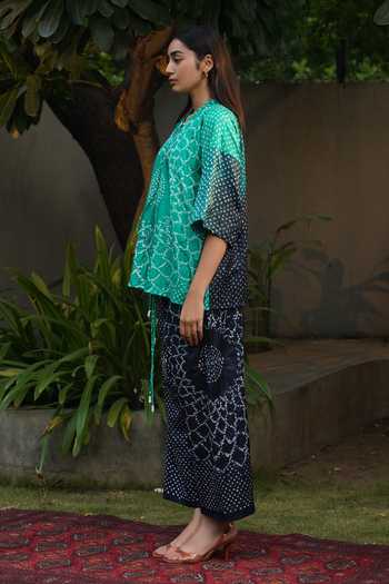 Buy_Dyelogue_Blue Silk Bandhani Swerve Motif Palazzo _Online_at_Aza_Fashions