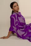 Buy Dyelogue Purple Gingham, Silk Round Neck Ikebana Bandhani Tulip Kurta With Dhoti Pant Buy_Dyelogue_Purple Gingham, Silk Round Neck Ikebana Bandhani Tulip Kurta With Dhoti Pant