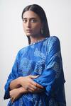 Buy Dyelogue Blue Gingham, Silk Round Neck Ikebana Bandhani Floral Kurta With Dhoti Pant Online at Aza Fashions Buy_Dyelogue_Blue Gingham, Silk Round Neck Ikebana Bandhani Floral Kurta With Dhoti Pant _Online_at_Aza_Fashions