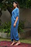 Shop Dyelogue Blue Modal, Silk Embroidery V-neck Quad Bandhani Motif Front Knot Jumpsuit at Aza Fashions Shop_Dyelogue_Blue Modal, Silk Embroidery V-neck Quad Bandhani Motif Front Knot Jumpsuit _at_Aza_Fashions