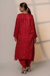Shop_Dyelogue_Red Gingham, Silk Round Neck Bandhani Motif Kurta With Overlapped Dhoti Skirt _at_Aza_Fashions