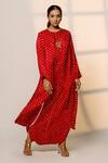 Dyelogue_Red Gingham, Silk Round Neck Bandhani Motif Kurta With Overlapped Dhoti Skirt _Online_at_Aza_Fashions