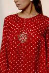 Buy_Dyelogue_Red Gingham, Silk Round Neck Bandhani Motif Kurta With Overlapped Dhoti Skirt _Online_at_Aza_Fashions