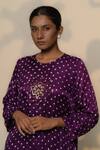 Buy_Dyelogue_Purple Silk Round Neck Bandhani Kurta With Overlapped Dhoti Skirt _Online_at_Aza_Fashions