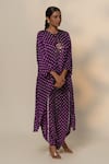 Shop_Dyelogue_Purple Silk Round Neck Bandhani Kurta With Overlapped Dhoti Skirt _Online_at_Aza_Fashions