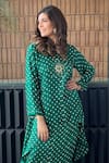 Dyelogue_Green Silk Round Neck Bandhej Kurta With Overlapped Dhoti Skirt _Online_at_Aza_Fashions
