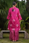 Dyelogue_Pink Silk Embroidery Mandarin Collar Padma Bandhani Motif Kurta With Pant _Online_at_Aza_Fashions