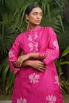 Buy_Dyelogue_Pink Silk Embroidery Mandarin Collar Padma Bandhani Motif Kurta With Pant _Online_at_Aza_Fashions
