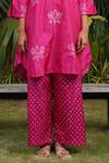 Shop_Dyelogue_Pink Silk Embroidery Mandarin Collar Padma Bandhani Motif Kurta With Pant _Online_at_Aza_Fashions