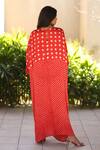 Shop_Dyelogue_Red Modal, Silk Round Neck Bandhej Pattern Knotted Front Kaftan _at_Aza_Fashions