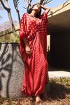 Buy_Dyelogue_Red Modal, Silk Round Neck Bandhej Pattern Knotted Front Kaftan _Online_at_Aza_Fashions