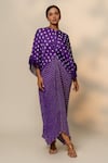 Buy_Dyelogue_Purple Modal, Silk Round Neck Bandhej Pattern Fringed Sleeves Kaftan _at_Aza_Fashions