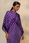Dyelogue_Purple Modal, Silk Round Neck Bandhej Pattern Fringed Sleeves Kaftan _Online_at_Aza_Fashions