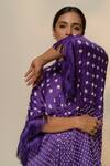 Buy_Dyelogue_Purple Modal, Silk Round Neck Bandhej Pattern Fringed Sleeves Kaftan _Online_at_Aza_Fashions