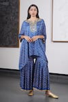 Buy_Dyelogue_Blue Silk, Gabardine Mirrors Mumtaz Embroidered Yoke Bandhani With Gharara _at_Aza_Fashions