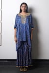 Dyelogue_Blue Silk, Gabardine Mirrors Mumtaz Embroidered Yoke Bandhani With Gharara _Online_at_Aza_Fashions