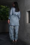 Dyelogue_Gray Silk Beads, Tassels Round Neck Asymmetric Grey Bandhani Top And Pant Set _Online_at_Aza_Fashions