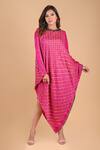 Buy_Dyelogue_Pink Gajji Silk Embellished Tassels Triangle Bandhani Print Dress  _at_Aza_Fashions