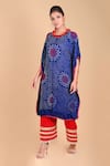 Buy_Dyelogue_Blue Gajji Silk Embellished Bandhani Round Valley Of Flowers Kaftan  _at_Aza_Fashions