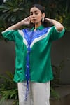 Buy_Dyelogue_Green Gajji Silk Printed Bandhani Collar V String Shirt  _at_Aza_Fashions