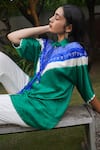 Buy_Dyelogue_Green Gajji Silk Printed Bandhani Collar V String Shirt  _Online_at_Aza_Fashions