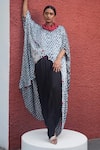 Buy_Dyelogue_Black Modal Silk Embellished Shell Overlap Bandhani Printed Kaftan Top _at_Aza_Fashions