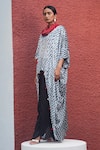 Buy_Dyelogue_Black Modal Silk Embellished Shell Overlap Bandhani Printed Kaftan Top _Online_at_Aza_Fashions
