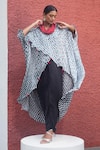 Dyelogue_Black Modal Silk Embellished Shell Overlap Bandhani Printed Kaftan Top _at_Aza_Fashions