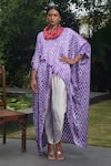 Buy_Dyelogue_Purple Modal Silk Embellished Shell Cowl Zigzag Overlap Kaftan Top  _at_Aza_Fashions