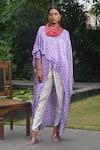 Shop_Dyelogue_Purple Modal Silk Embellished Shell Cowl Zigzag Overlap Kaftan Top  _at_Aza_Fashions