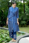 Buy_Dyelogue_Blue Gajji Silk Printed Bandhani Band Collar Autumn Kurta And Pant Set  _at_Aza_Fashions