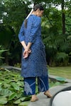 Dyelogue_Blue Gajji Silk Printed Bandhani Band Collar Autumn Kurta And Pant Set  _Online_at_Aza_Fashions