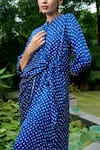 Shop_Dyelogue_Blue Gajji Silk Printed Bandhani Band Collar Autumn Kurta And Pant Set  _at_Aza_Fashions