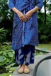 Buy_Dyelogue_Blue Gajji Silk Printed Bandhani Band Collar Autumn Kurta And Pant Set  _Online_at_Aza_Fashions