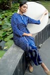 Shop_Dyelogue_Blue Gajji Silk Printed Bandhani Band Collar Autumn Kurta And Pant Set  _Online_at_Aza_Fashions