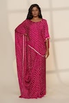 Buy_Dyelogue_Pink Gajji Silk Printed Tassels Bandhani Pre-stitched Cape Saree  _at_Aza_Fashions