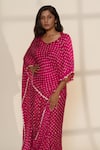 Buy_Dyelogue_Pink Gajji Silk Printed Tassels Bandhani Pre-stitched Cape Saree  _Online_at_Aza_Fashions