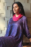 Shop_Dyelogue_Blue Gajji Silk Printed Bandhani Pattern Asymmetrical Kurta And Pant Set  _at_Aza_Fashions