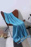 Buy_Amoliconcepts_Blue Cotton Acrylic Thread Embroidered Throw _at_Aza_Fashions