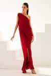 Wear JaJa_Maroon Modal Solid One Shoulder Maxi Dress  _at_Aza_Fashions