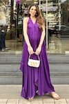 Buy_Wear JaJa_Purple Modal Solid V Neck Asymmetrical Maxi Dress  _at_Aza_Fashions