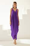 Buy_Wear JaJa_Purple Modal Solid V Neck Asymmetrical Maxi Dress  