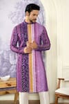 Shop_Kasbah x AZA_Purple Georgette Embroidered Sequin Abstract Print Kurta _at_Aza_Fashions