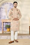 Buy_Kasbah x AZA_Peach Georgette Embroidery Multithread Fleur And Zari Kurta With Pant _at_Aza_Fashions